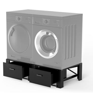 Imagem de MATALDE Pedestal de lavadora e secadora de 73,7 cm com gaveta - pacote com 2 pedestais de lavanderia para lavadora e secadora de roupas, suporte de aço para máquina de lavar, 36 cm de altura, preto