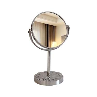 Imagem de Espelho de maquiagem Luz de luxo ondulação cômoda dupla face espelho redondo casa mesa ampliação espelho de maquiagem espelho de vestir Espelho de penteadeira de mesa