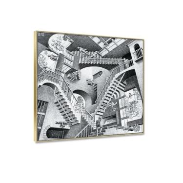 Imagem de M. C. Escher Impressão em tela arte de parede famosas pinturas a óleo reproduções 'escadas' Fine Art Poster Prints. Imagens abstratas em tela para decoração de parede 40 x 40 cm (16 x 16 pol) moldura