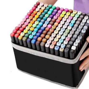 Imagem de Conjunto Canetas Marcador Permanente Canetinhas para Colorir Touch com Ponta Dupla para Desenhos Profissional, Escolar e Arte com Duas Pontas Hidrográficas e Estojo de Transporte OPPS® (60)