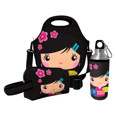 Imagem de Kit Escolar Infantil Lancheira Térmica + Necessaire Plus + Squeeze de Alumínio – ISOPRENE – Pr-Unissex