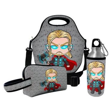 Imagem de Kit Escolar Infantil Lancheira Térmica + Necessaire Plus + Squeeze de Alumínio – ISOPRENE – Me-Unissex