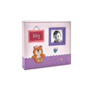 Imagem de Álbum de Fotos Bebê Tecido Rosa - 100 Fotos 15x21 cm - 24,5x23 cm