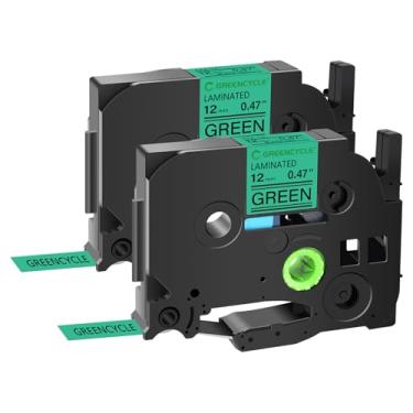 Imagem de GREENCYCLE Pacote com 2 fitas adesivas laminadas pretas sobre verdes de 12 mm compatível com fitas Ptouch TZe-731 TZe731 TZ731 TZ-731 TZ-731 1/5.1 cm TZe TZ para PT-H100 D210 D600 H110 D400 D410