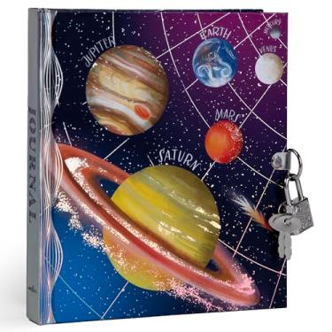 Imagem de eeBoo: Diário espacial – Inclui cadeado e chaves, 176 páginas forradas, stetch & take notes, 15 x 14 cm, capa metálica com o tema do sistema solar, crianças e adolescentes