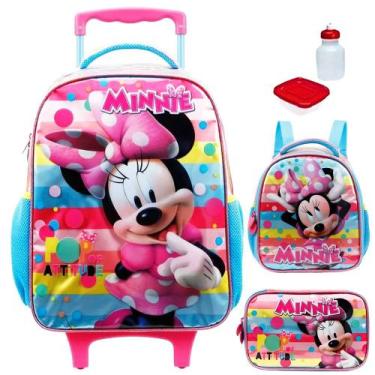 Imagem de Kit Mochila Infantil Minnie Attitude Mouse Rodinhas Tam G Escolar Lanc