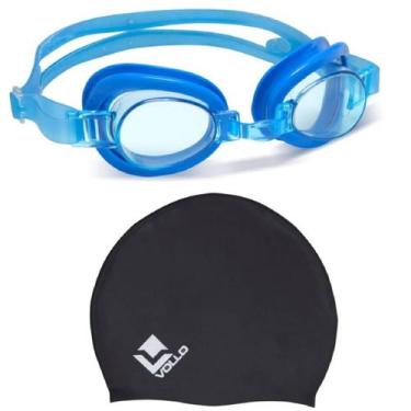 Imagem de Óculos de Natação Junior Classic Azul Vollo + Touca de Natação Preta S