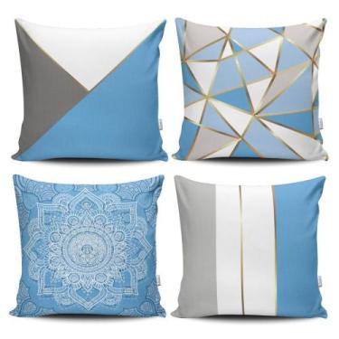Imagem de Kit 4 Capas de Almofadas Decorativas Estampadas - Mandala Azul - VKAZA