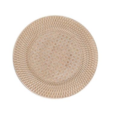 Imagem de Sousplat Redondo De Plástico Com Textura De Rattan Bege 33cm Wolff