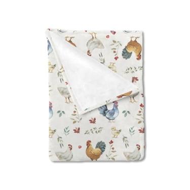 Imagem de Cobertor floral vintage de raças de galo para meninas, meninos, galo, galo, flores, folhas, cobertor macio, cobertor de flanela, animal de fazenda, recém-nascido, berçário, tapete de brinquedo 76 x