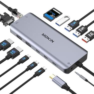 Imagem de Hub USB C com 2 HDMI, adaptador multiporta USB C 14 em 1 com 2 HDMI 4K, VGA, Ethernet RJ45, USB C/A de 10 Gbps, 100W PD, SD/TF, áudio de 3,5 mm e microfone para Dell HP Lenovo Surface