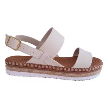 Imagem de Sandália Moleca Casual Flatform Tiras Largas Corda Feminina Branco Off