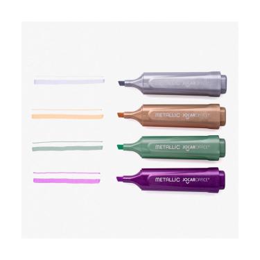 Imagem de Marcador de Texto Metálico Estojo 4 Unidades Jocar Office Ponta Chanfrada