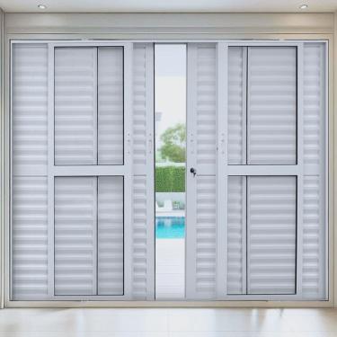 Imagem de Porta Balção de Aluminio 210x200cm 4 Folhas Moveis e 2 Folha Fixa Branco