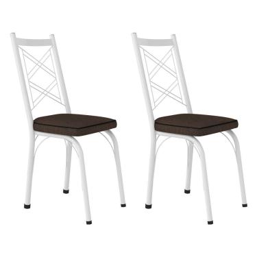 Imagem de Kit 2 Cadeiras De Cozinha Delaware Estampado Imbuia Pés De Ferro Branco