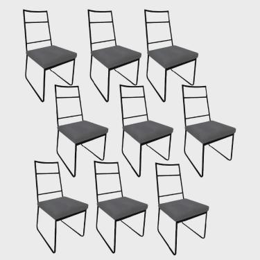 Imagem de Kit 09 Cadeiras Sala de Jantar Escritório Office Stark Industrial Ferro Preto Suede Cinza - Ahz Móveis