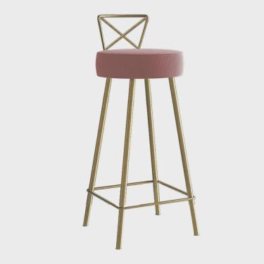Imagem de Banqueta Alta Com Encosto Tânia Eiffel Cozinha Bar Bistrô Ferro Dourado Suede Rosa Gold- Ahz Móveis
