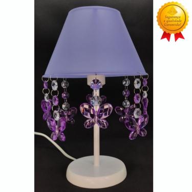 Imagem de Luminária Abajur Infantil Borboletas Decoração Iluminação Quarto Bebê Menina - aba Borboletas Lilás