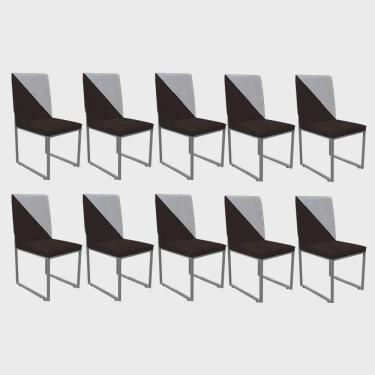 Imagem de Kit 10 Cadeira Office Stan Duo Sala de Jantar Industrial Ferro Cinza Corino Marrom e Branco - Ahz Móveis