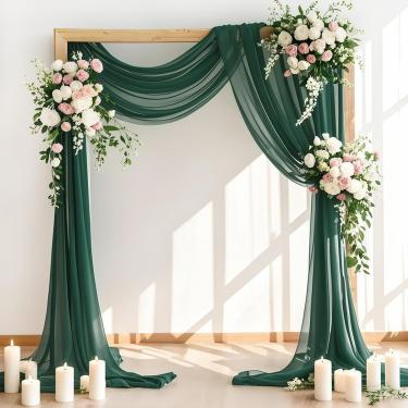 Imagem de LINXTAR Tecido drapeado de arco de casamento 1 painel 76 cm x 4,7 m esmeralda verde transparente chiffon arco drapeado cortina para cabine de fotos chá de panela chá de bebê decoração de igreja