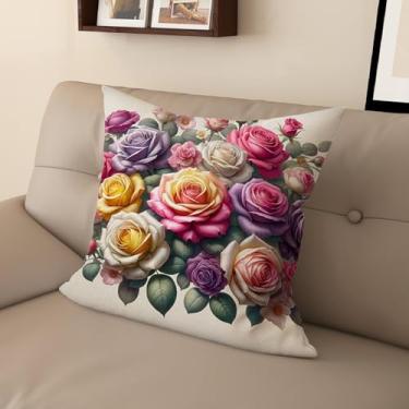 Imagem de Capa de almofada com estampa digital retrô rosa com zíper invisível, vários tamanhos para decoração de sofá, sala de estar e quarto (50,8 x 50,8 cm, FGMG-F)