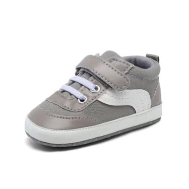 Imagem de SABATUTU Tênis de lona para bebês meninos e meninas, antiderrapante, sola macia, recém-nascido, leve, para bebês de 0 a 18 meses, 0121/Cinza, 12-18 Meses