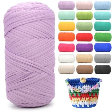 Imagem de Camiseta de 400 g para crochê, roxa, tecido elástico macio, grosso, grosso, fio de crochê para crochê, tricô iniciante, tricô à mão, para bolsa/artesanato faça você mesmo/decoração de casa - roxo