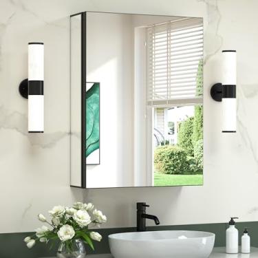 Imagem de TokeShimi Armário De Remédios Embutido 20X26 Com Espelho Parede, Alumínio Armazenamento Para Banheiro Prateleiras Temperadas Ajustáveis