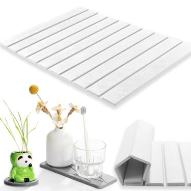 Imagem de KvyusFlourish Tapete De Banho Pedra Multiuso, Dobrável, Pedra, 23 X 15 Polegadas, Absorvente Água, Para Bancada Cozinha, Banheiro, Auto-Secante, Branco, Secagem Rápida, Louça, Rápida