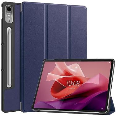 Imagem de Gylint Capa para Lenovo Tab P12, capa dobrável ultrafina de couro PU inteligente com suporte para tablet Lenovo Tab P12 de 12,7 polegadas 2023, azul marinho