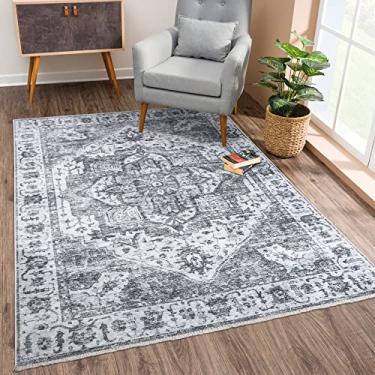 Imagem de Bloom Rugs Tapete lavável antiderrapante 2x3 - prata/cinza escuro tradicional tapete de área oriental para sala de estar, quarto, sala de jantar e cozinha - tamanho exato: 5 x 7 cm