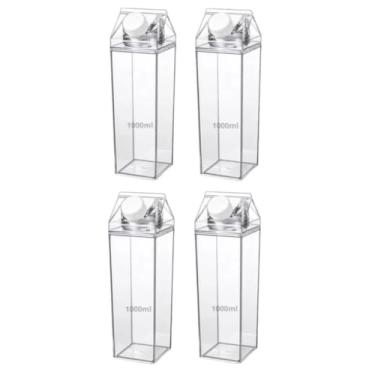 Imagem de Kit 4 Garrafas de Acrílico 1L Resistente Geladeira Água Suco Leite Chá Caixa Com Tampa Bebida Frasco(Kit 4 Garrafas)
