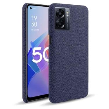 Imagem de Capa para OPPO A57 5G,Capa desenhada em lona,Case Protetora Ultrafina com Empunhadura Macia,Design em Tecido Antichoque e Antiarranhões-Blue