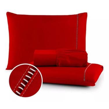 Imagem de Lençol Casal 3 Peças 400 Fios Ponto Palito 100% Algodão - R.V. Full St