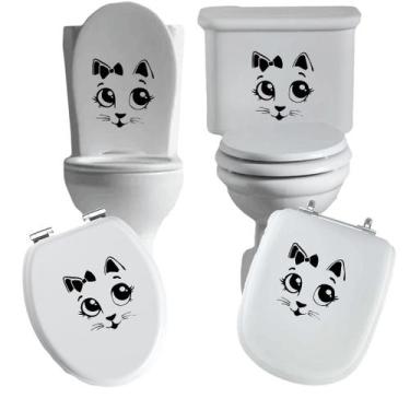 Imagem de Adesivo gato 2 vaso sanitário privada caixa acoplada descarga azulejo 