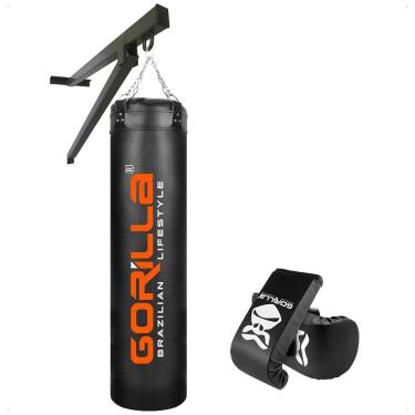 Imagem de Saco Pancada Grande Profissional 160 cm + Luva Bate Saco Boxe Muay Thai + Suporte de Parede Gorilla