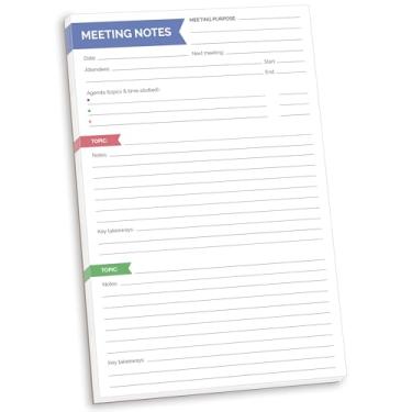 Imagem de bloom daily planners Bloco de notas de reunião dupla face de 15 cm x 23 cm para organização do trabalho - tópicos, tópicos, itens de ação e acompanhamentos - Bloco de notas sem data de agenda de