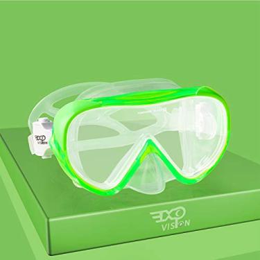 Imagem de EXP VISION Máscara de natação para crianças, óculos de natação panorâmicos com cobertura de nariz antiembaçante, equipamento de snorkel, mergulho com snorkel, saia à prova de vazamento, máscaras de mergulho para jovens e jovens (verde)
