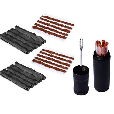 Imagem de Yuauy Kit de reparo de pneu sem câmara de ar para bicicleta, plugues, ferramenta de reparo de pneus, fixação de perfuração plana MTB e bicicleta de montanha de estrada + 25 tiras (10 x 1,5 mm + 5 x