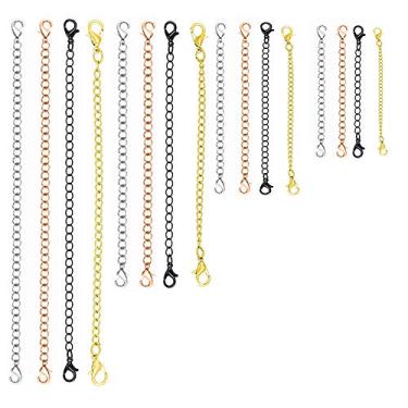 Imagem de Pacote com 16 extensores de corrente, corrente de extensão de colar de prata Qtopun para joias de ouro corrente de artesanato extensor de pulseira preta de aço inoxidável 7,6 cm 10,1 cm 12,7 cm 15,2 cm