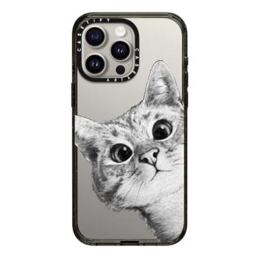 Imagem de CASETiFY Capa Impact para iPhone 15 Pro Max [Fina/2,5 m. Proteção contra quedas de nível militar 4X/Compatível com carregamento sem fio] - Gato Peekaboo em ouro rosa - Preto transparente