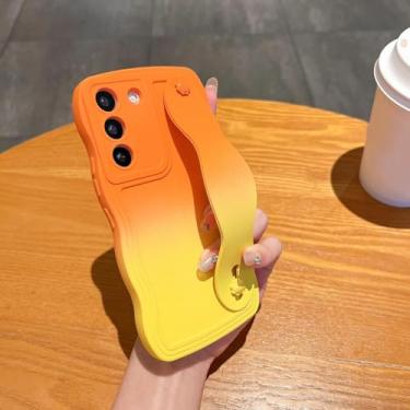 Imagem de MVVKKY Para Samsung S24 Ultra Case Alça de Pulso Corrente de Mão Gradiente Cor Soft Silicon Cases Cover (Para Samsung S24 Ultra/OrangeYellowWD)