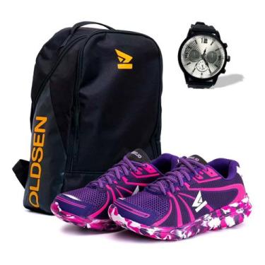 Imagem de Kit Tenis Feminino Relogio + Mochila Academia Corrida Treino - Oldsen,
