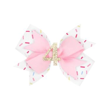 Imagem de YanJie 1 laço de cabelo de bebê de 10 cm para 4 anos, roupa de aniversário de 4 anos, decorações de aniversário para meninas, acessórios de grampos de cabelo com laços