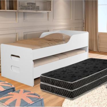 Imagem de Bicama Solteiro com 2 Colchões D20, Estrutura em Madeira e MDF, Design Moderno, Cama Auxiliar Deslizante (Branco)
