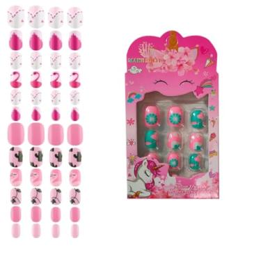 Imagem de Kit de Unhas Postiças Infantil, 24 Unhas Decoradas, com Adesivo