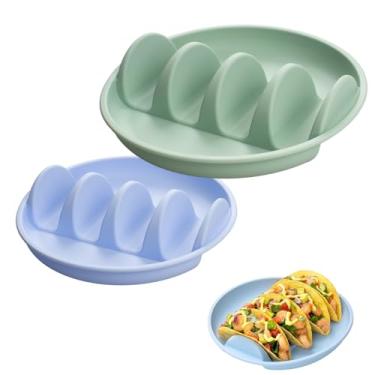 Imagem de Conjunto de 2 placas de suporte de taco de silicone reutilizáveis de 24,8 cm com 4 compartimentos de concha, seguro para lava-louças e micro-ondas. Suporte de taco para jantar em família e servir