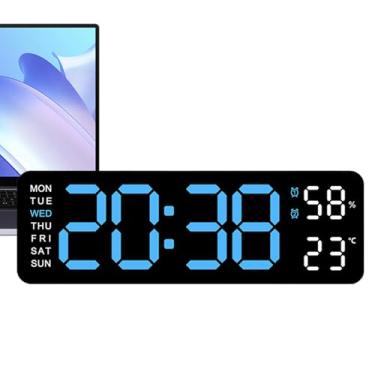 Imagem de Relógio de parede digital com tela grande, relógio de parede digital grande - Relógio de parede eletrônico retangular LED | Decoração multifuncional de cozinha de fonte grande, despertador simples, de
