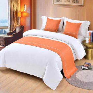 Imagem de Camas de cama e cachecóis hotel moderno toalha de cama cor sólida ponta de cama faixa decorativa macia proteção de cama colcha minimalista para cama de solteiro queen king size - laranja||1 peça