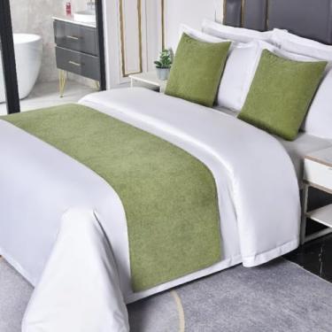 Imagem de Cachecol de cama macio sedoso para cama para pés da cama, protetor de cama de hotel, toalha de cama de chenille, decoração moderna para quarto, quarto de casamento, verde, 2 fronhas 19,7 x 19,78 cm